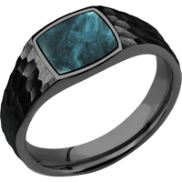 Small Cushion signet ring (10x10mm) in Zirconium, with a Wide style band, a Washington Blue Jade inlay.