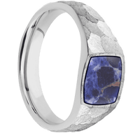 Small Cushion signet ring (10x10mm) in Cobalt Chrome, with a Wide style band, a Sodalite inlay.