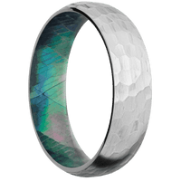 14K White Gold + Hammer Finish + Black Mother of Pearl