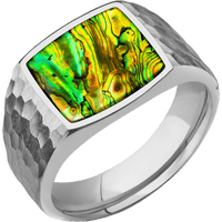 Medium Cushion signet ring (14x14mm) in Titanium, with a Wide style band, a Neon Abalone inlay.