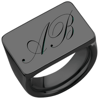 Extra Large Horizontal Rectangle signet ring in Zirconium, with a Wide style band and a Kunstler Script 2 engraving.