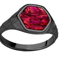 Medium Hexagon signet ring (13.9x12mm) in Zirconium, with a Thin style band, a Fuchsia Abalone inlay.