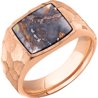Medium Cushion signet ring (14x14mm) in 14K Rose Gold, with a Wide style band, a Chrysocopper inlay.