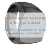 Large Cushion signet ring (18x18mm) in Zirconium, with a Wide style band, a Tigers Eye inlay.