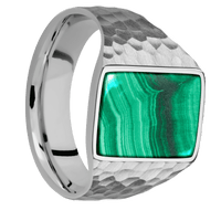 Medium Rectangle signet ring (16x11.5mm) in Titanium, with a Wide style band, a Malachite inlay.
