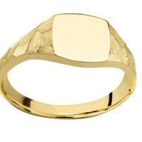 Small Cushion signet ring (10x10mm) in 10K Yellow Gold, with a Thin style band.