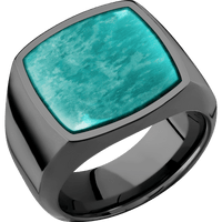 Large Cushion signet ring (18x18mm) in Zirconium, with a Wide style band, an Amazonite inlay.