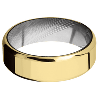 14K Yellow Gold + Polish , Polish Finish + Damascus