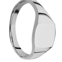 Small Cushion signet ring (10x10mm) in Titanium, with a Thin style band.