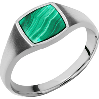 Small Cushion signet ring (10x10mm) in Cobalt Chrome, with a Thin style band, a Malachite inlay.