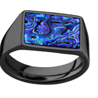 Medium Horizontal Rectangle signet ring (16x11.5mm) in Zirconium, with a Wide style band, a Blue Purple Abalone inlay.