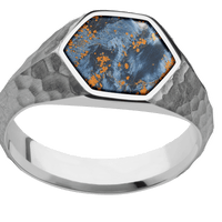 Medium Hexagon signet ring (13.9x12mm) in Titanium, with a Wide style band, a Pietersite inlay.