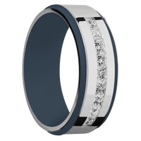 14K White Gold + Polish , Satin Finish + Navy Blue