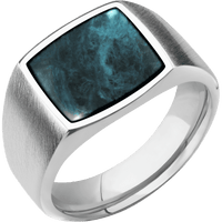 Medium Cushion signet ring (14x14mm) in Palladium Silver, with a Wide style band, a Washington Blue Jade inlay.