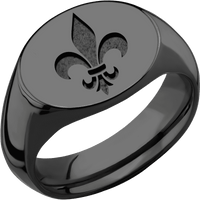 Medium Horizontal Oval signet ring (16x13mm) in Zirconium, with a Wide style band and a Fleur De Lis engraving.