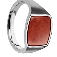 Medium Cushion signet ring (14x14mm) in Titanium, with a Thin style band, a Blood Wood inlay.