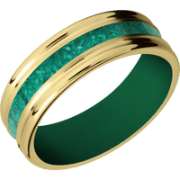 14K Yellow Gold + Satin , Polish Finish + Green