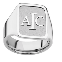 Large Rectangle signet ring (20x14.5mm) in Cobalt Chrome, with a Wide style band and a Book Antiqua 3 Rev engraving.