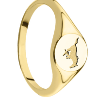 Small Circle signet ring (10mm) in 14K Yellow Gold, with a Thin style band and a SMU Mustang engraving.