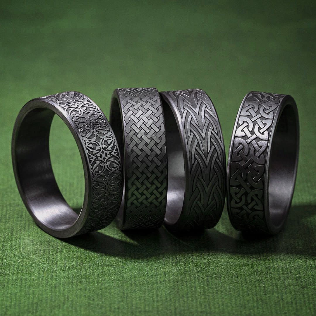 Black Titanium Men's Rings with Celtic Patterns