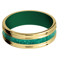 14K Yellow Gold + Satin , Polish Finish + Green