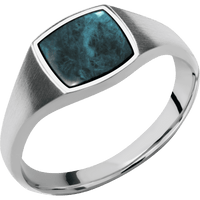 Small Cushion signet ring (10x10mm) in Cobalt Chrome, with a Thin style band, a Washington Blue Jade inlay.