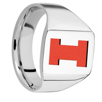 Medium Rectangle signet ring (16x11.5mm) in Cobalt Chrome, with a Wide style band and an Illinois Block I engraving.