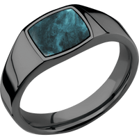 Small Cushion signet ring (10x10mm) in Zirconium, with a Wide style band, a Washington Blue Jade inlay.