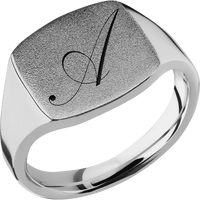 Medium Cushion signet ring (14x14mm) in Titanium, with a Thin style band and a Kunstler Script 1 engraving.