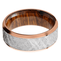 18K Rose Gold + Polish , Bead Finish + Desert Iron Wood