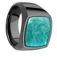 Large Cushion signet ring (18x18mm) in Zirconium, with a Wide style band, an Amazonite inlay.
