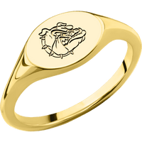 Small Horizontal Oval signet ring (12x9mm) in 14K Yellow Gold, with a Thin style band and a Gonzaga Bulldog Head engraving.