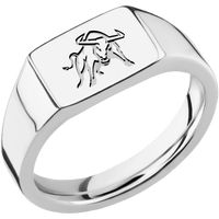 Small Horizontal Rectangle signet ring (12x9mm) in Platinum, with a Wide style band and an Utah State Bull engraving.