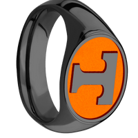 Medium Horizontal Oval signet ring (16x13mm) in Zirconium, with a Wide style band and a Tennessee Power T Rev engraving.