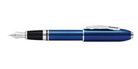 Peerless™ Translucent Quartz Blue Engraved Lacquer with Platinum Plated Appointments and Rhodium Plated 18KT Solid Gold Fine Nib Fountain Pen