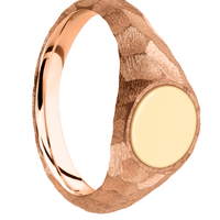 Small Circle signet ring (10mm) in 14K Rose Gold, with a Wide style band, a 14K Yellow Gold inlay.