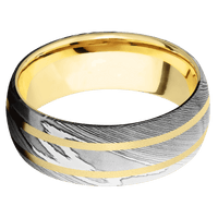 Damascus + Polish Finish + 14K Yellow Gold