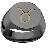 Large Circle signet ring (18mm) in Zirconium, with a Wide style band and a TAURUS engraving.