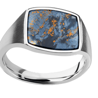 Medium Cushion signet ring (14x14mm) in Palladium Silver, with a Thin style band, a Pietersite inlay.