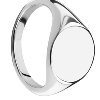 Medium Circle signet ring (14mm) in 14K White Gold, with a Thin style band.
