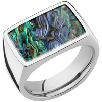 Large Horizontal Rectangle signet ring (20x14.5mm) in Palladium Silver, with a Wide style band, an Abalone inlay.