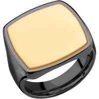 Extra Large Cushion signet ring (22x22mm) in Zirconium, with a Thin style band, a 14K Yellow Gold inlay.