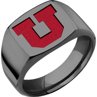 Medium Cushion signet ring (14x14mm) in Zirconium, with a Wide style band and an Utah Block U engraving.