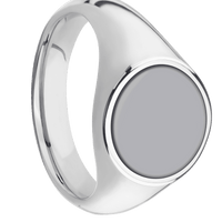 Medium Circle signet ring (14mm) in Cobalt Chrome, with a Wide style band, a Tantalum inlay.
