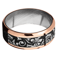 14K Rose Gold + Polish , Polish Finish + Damascus