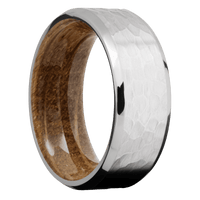 14K White Gold + Hammer , Polish Finish + Whiskey Barrel