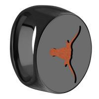 Extra Large Horizontal Oval signet ring (24x20mm) in Zirconium, with a Wide style band and a Texas Longhorn engraving.