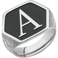 Extra Large Hexagon signet ring (23x20mm) in Platinum, with a Thin style band and a Book Antiqua 1 Rev engraving.