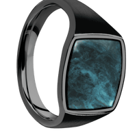 Medium Cushion signet ring (14x14mm) in Zirconium, with a Thin style band, a Washington Blue Jade inlay.