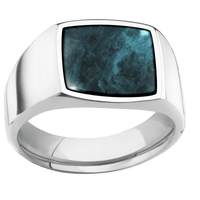 Medium Cushion signet ring (14x14mm) in Cobalt Chrome, with a Wide style band, a Washington Blue Jade inlay.